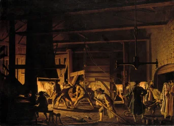 In der Anker-Schmiede in Söderfors. Die Schmiede bei der Arbeit